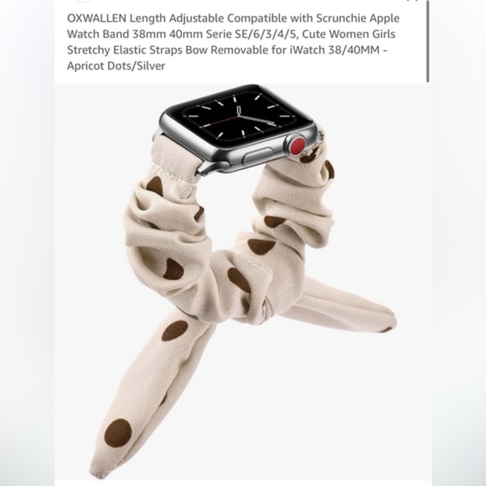 Apple Watch band, scrunchie tan with polka dots